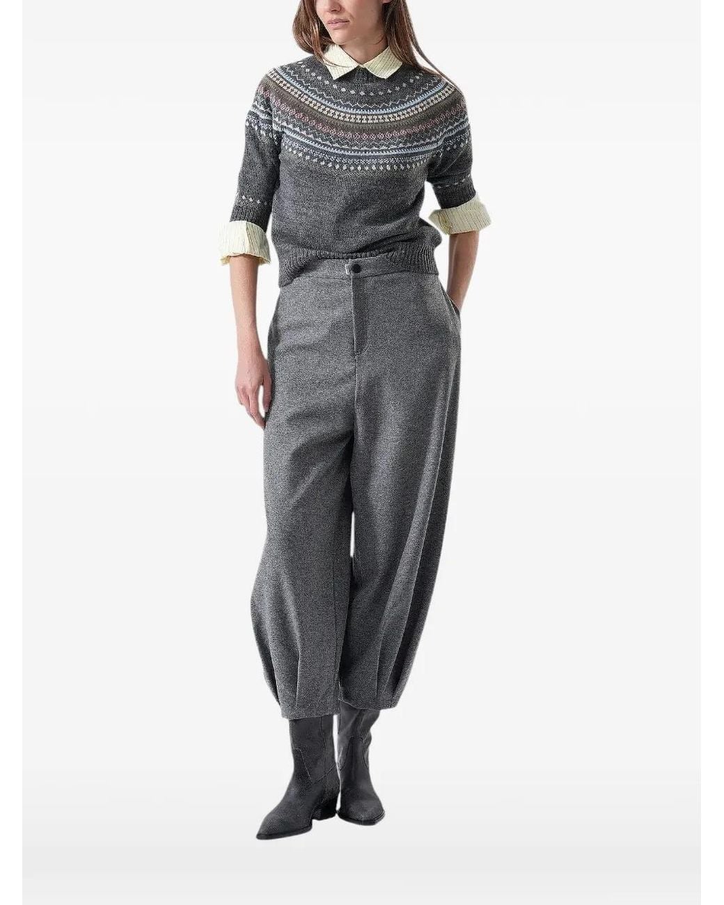Weekend by Maxmara Gray Jacquard-Knit Short-Sleeve Sweater