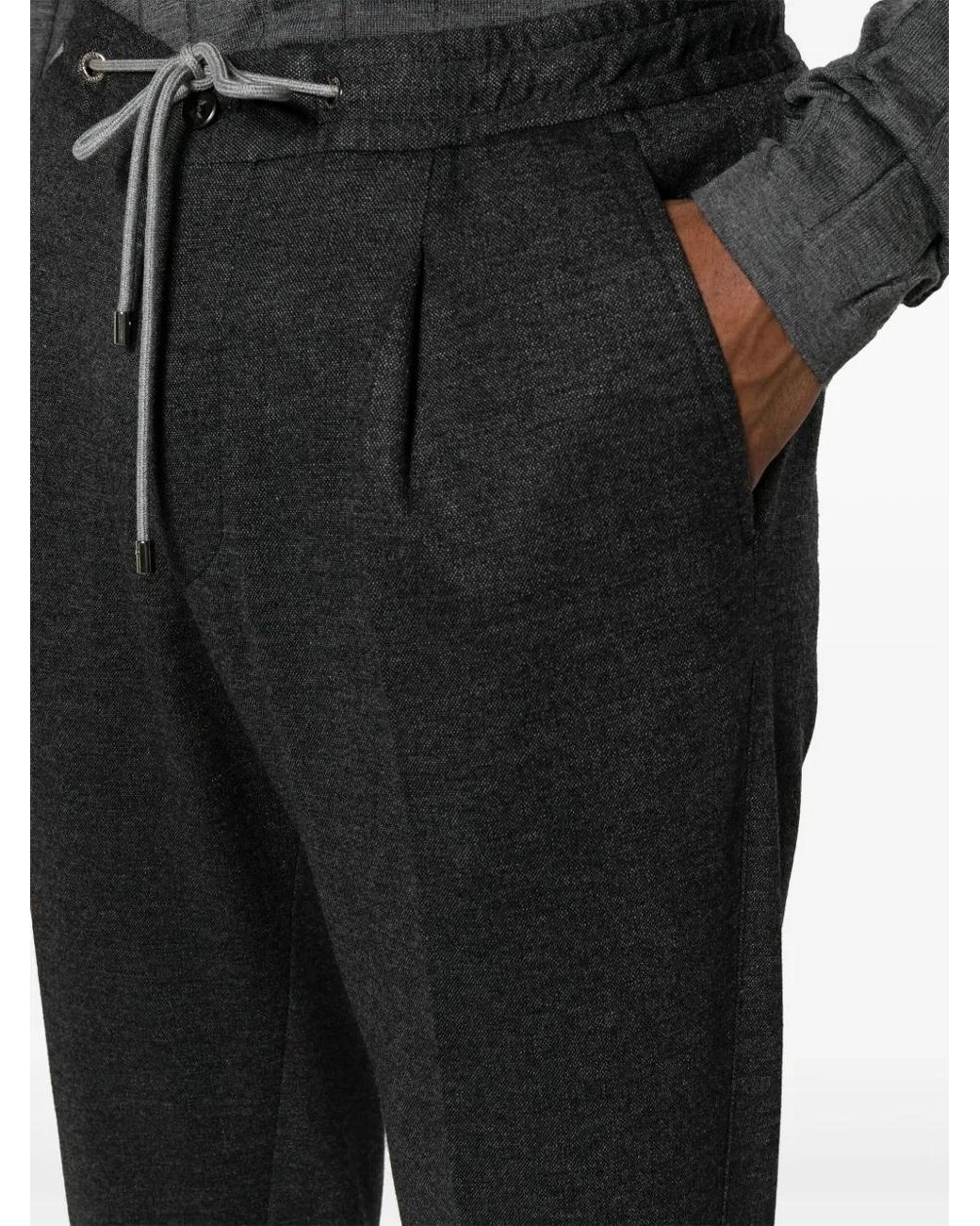 Corneliani Black Drawstring Tapered-Leg Trousers for men