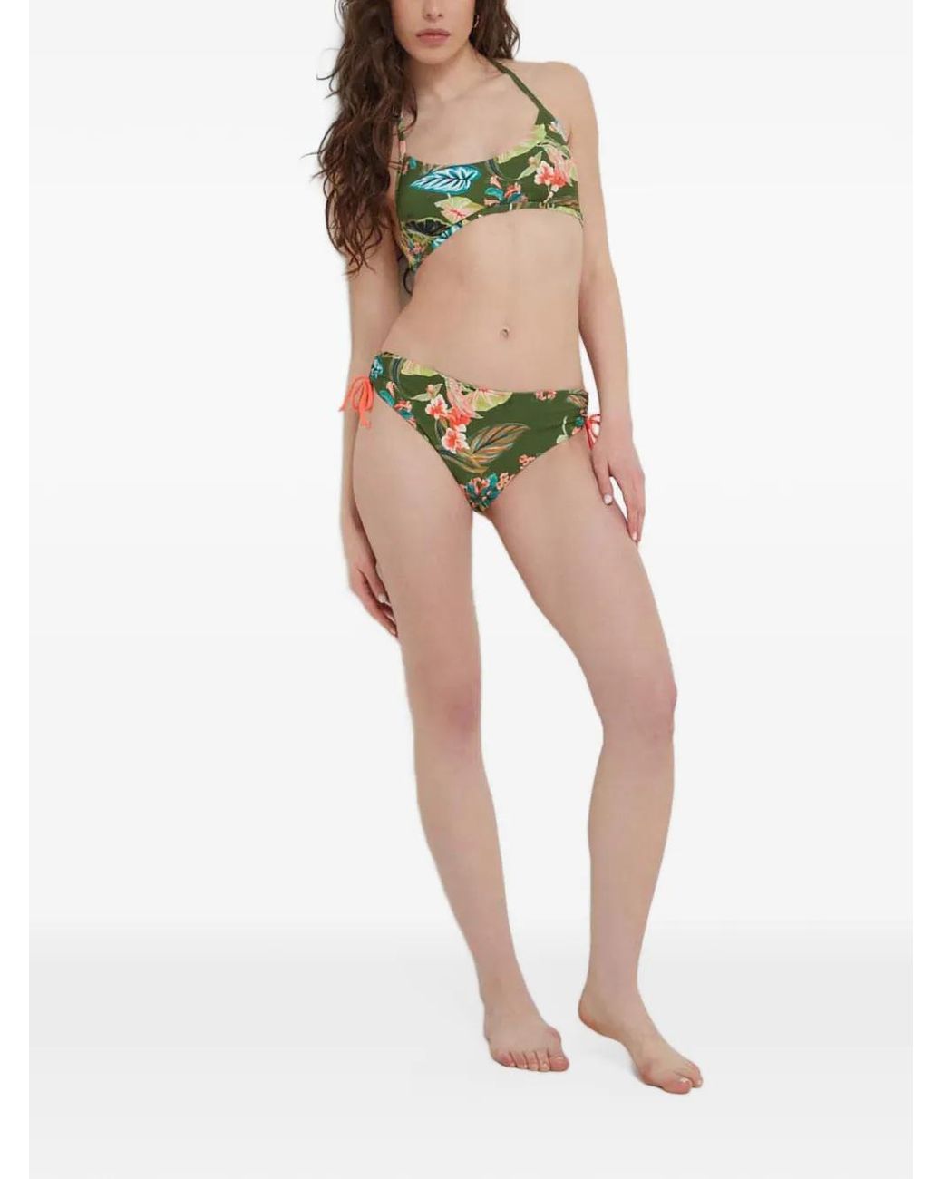Liu Jo Green Floral-Print Halterneck Bikini Top