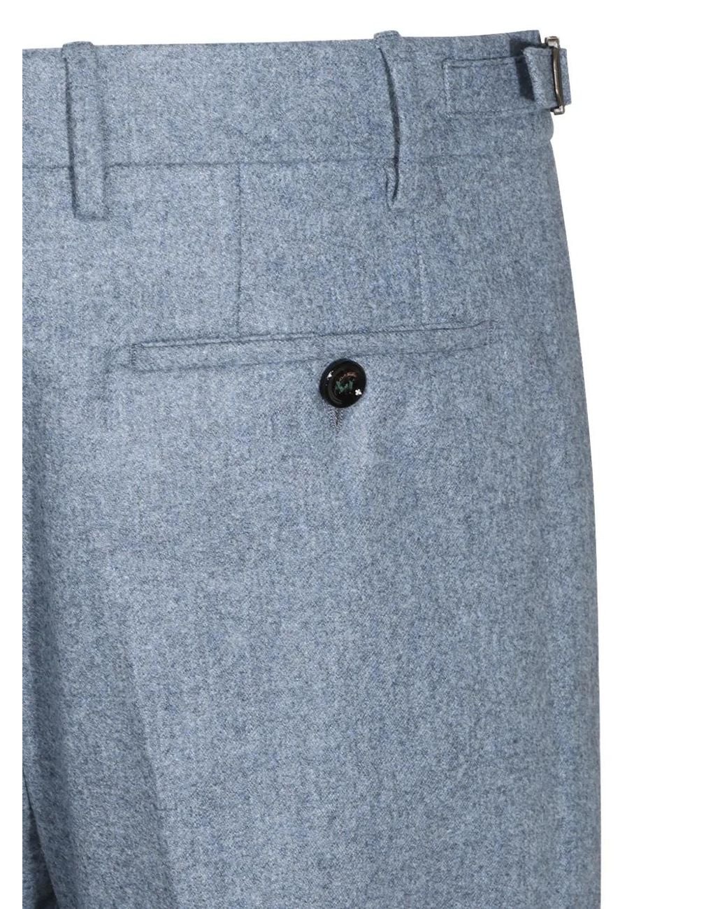 Berwich Blue Pleated Wool Trousers for men