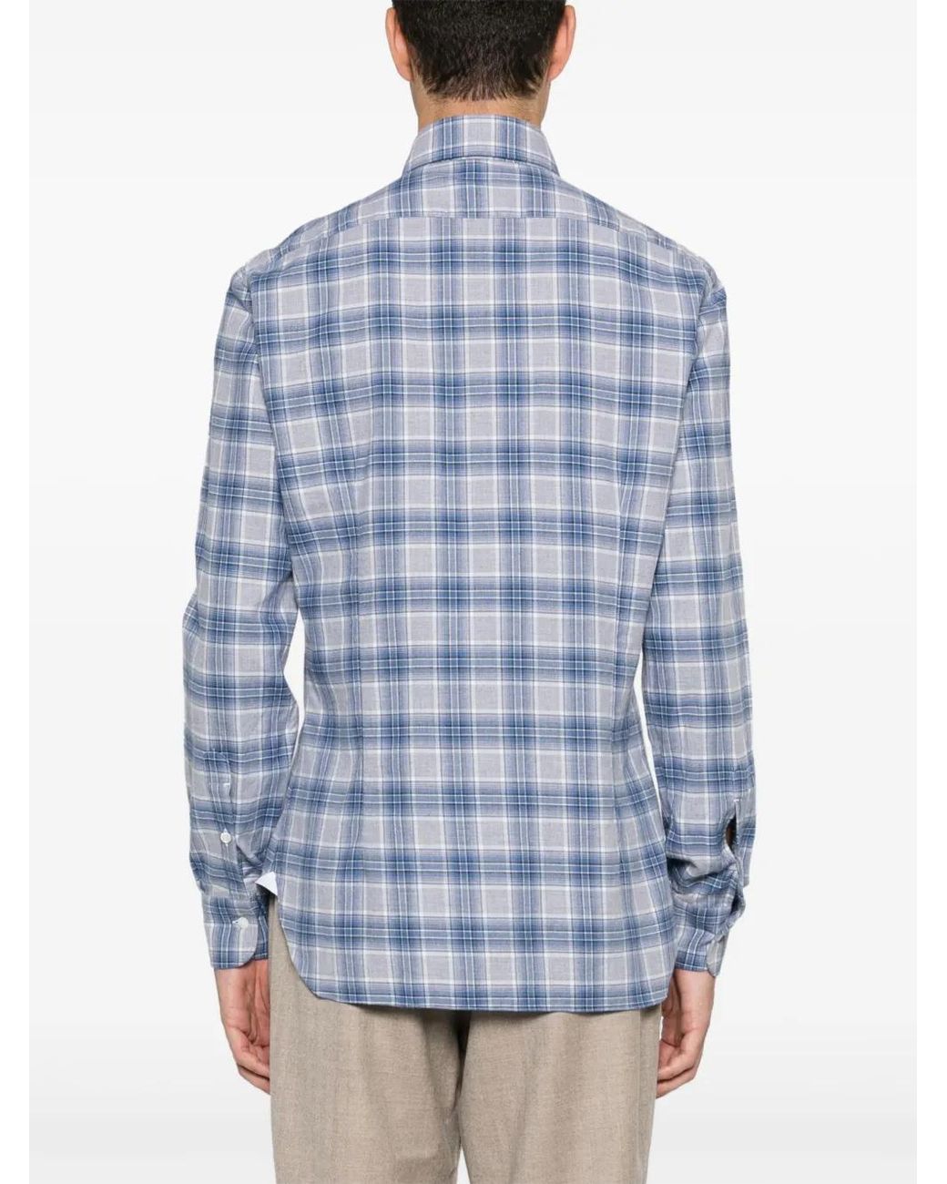 Barba Napoli Blue Checked Shirt for men