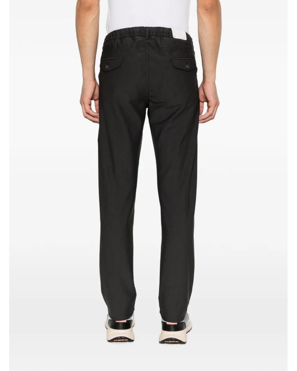 Eleventy Black Drawstring-Waist Straight-Leg Trousers for men