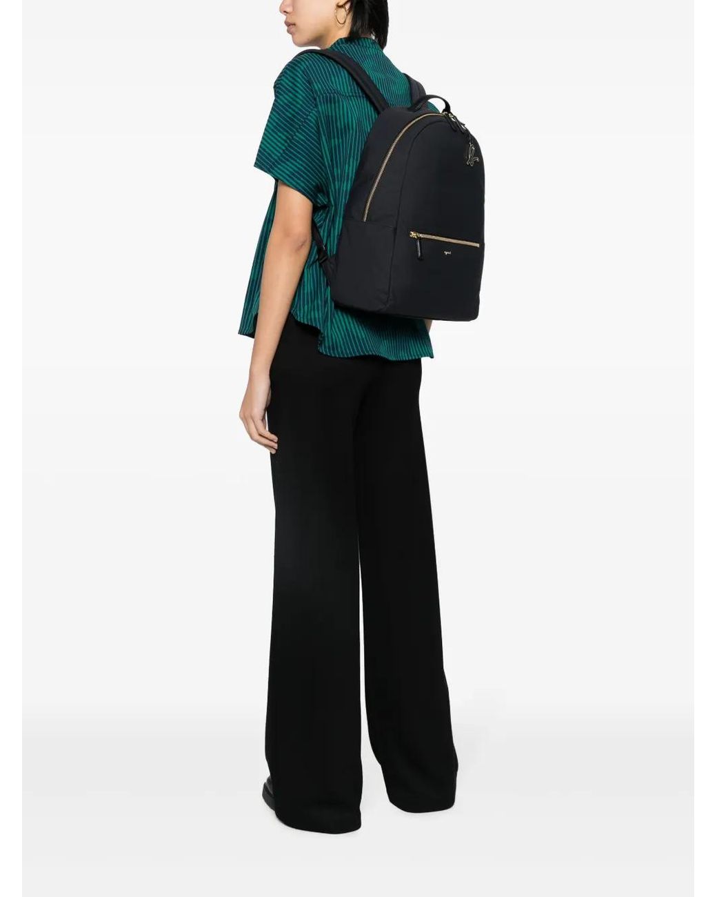 Agnes B. Black Logo-Plaque Adjustable-Straps Backpack