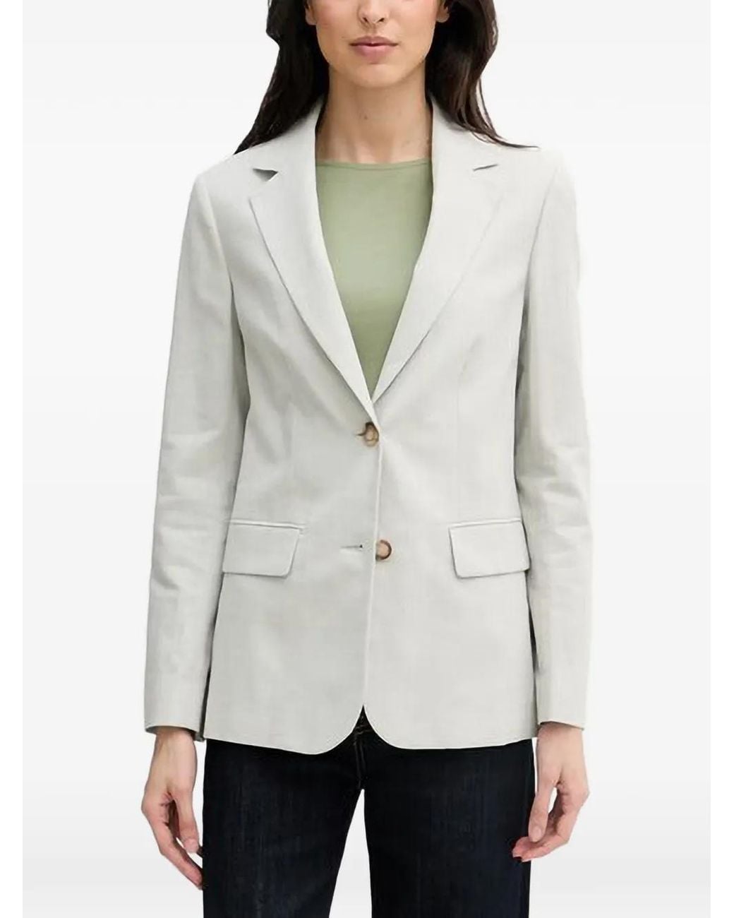 Benetton White Single-Breasted Notched-Lapels Blazer