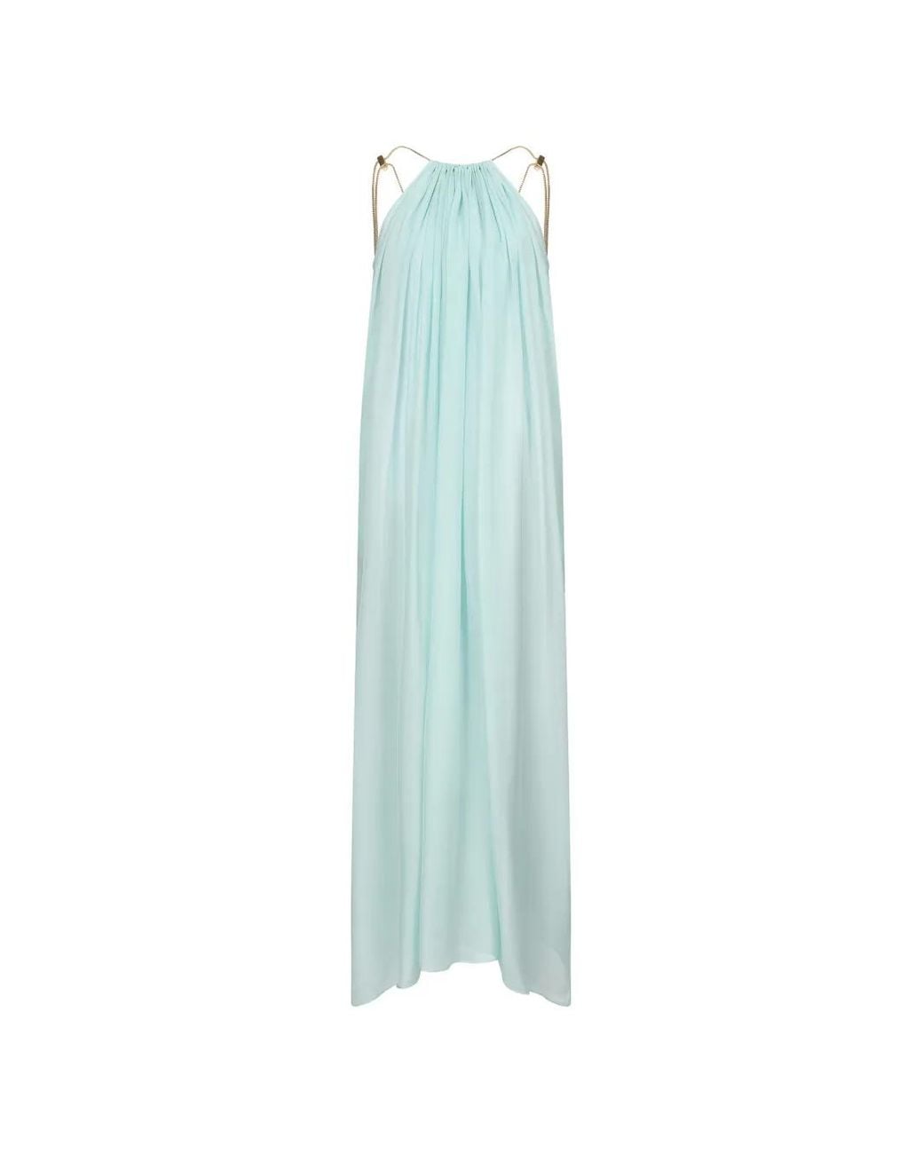 Danamé Blue Chain-Strap Pleated Maxi Dress