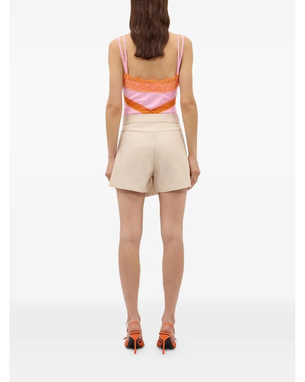 MSGM Asymmetrische Shorts Met Knopen in het Natural