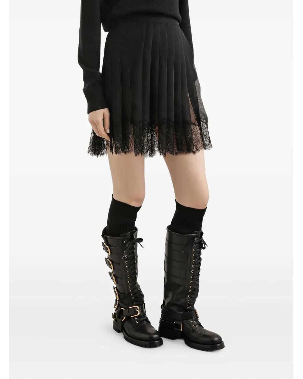 Dolce & Gabbana Black Pleated Lace Mini Skirt