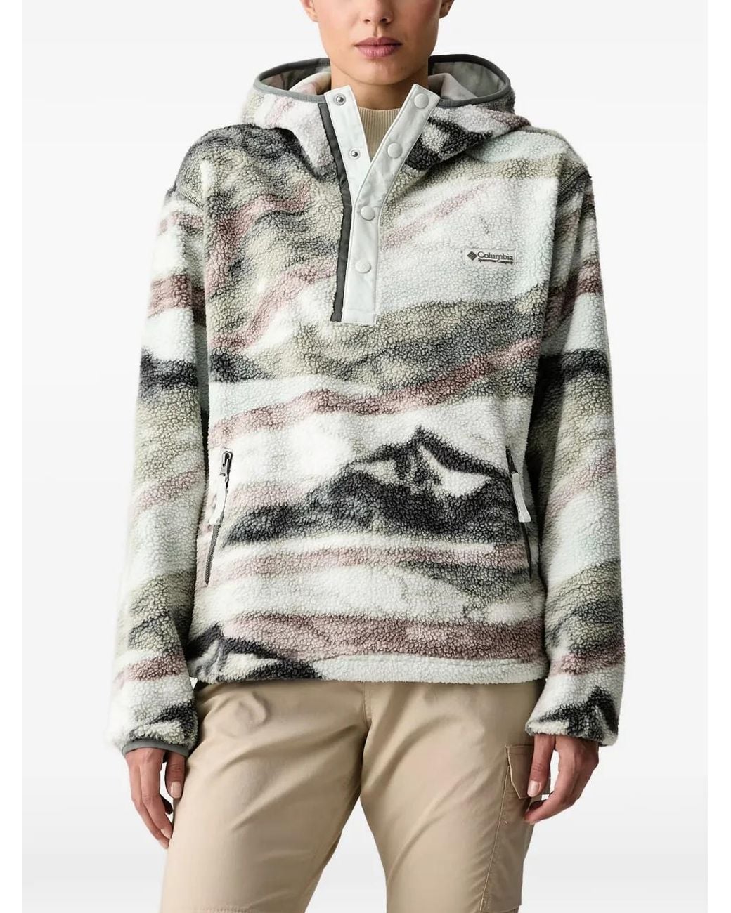 Columbia Gray Helvetia Ii Mountain-Print Fleece Hoodie