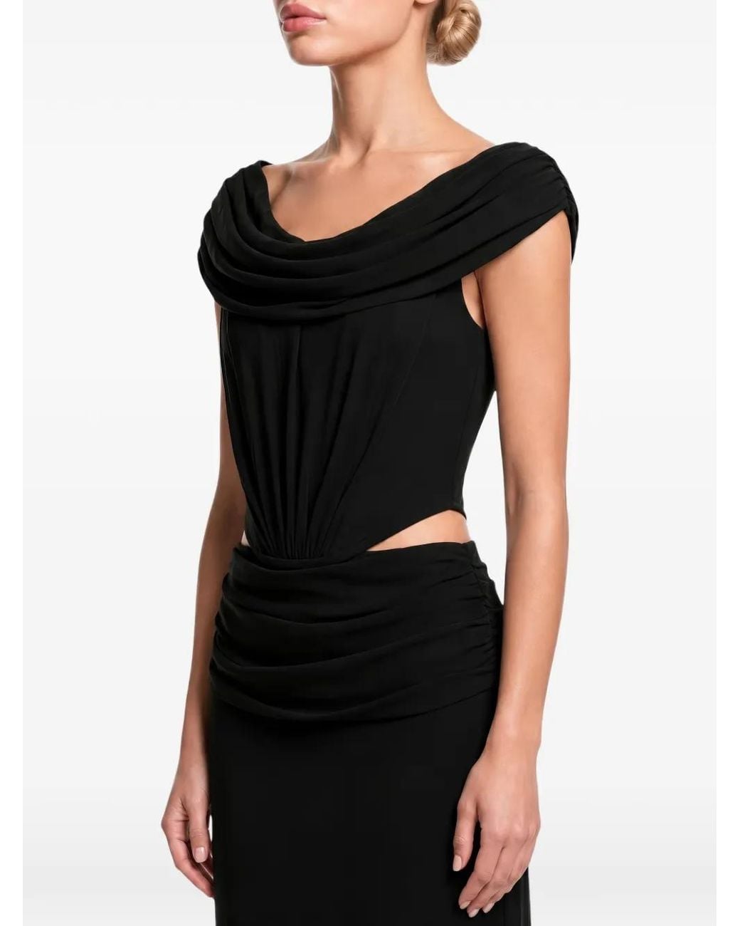 POST MERIDIEM Black Draped Cowl-Neck Top