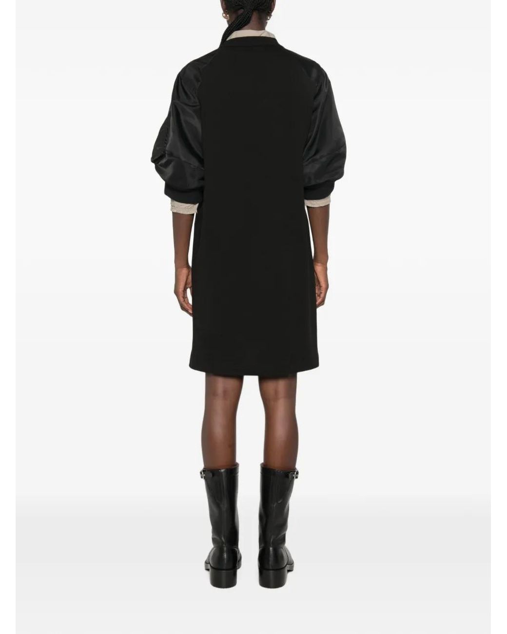 Sacai Black Robe Mi-Longue À Manches Satinées Et Poches