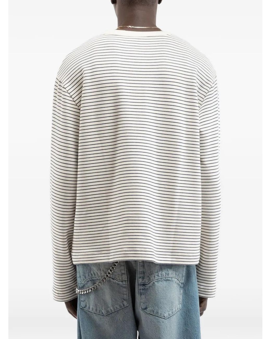 RETERNITY Gray Striped Long-Sleeve Henley Shirt for men