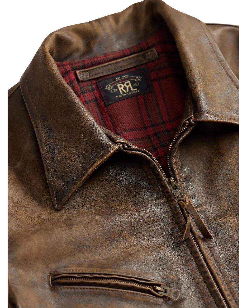 RRL Brown Zip Leather Jacket for men