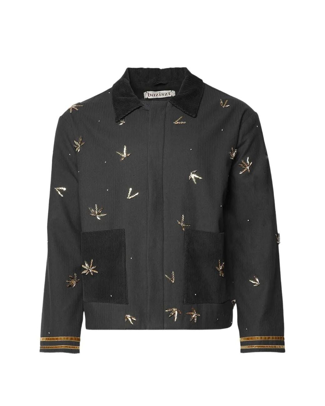BAZISZT Black Plomb Bead-Embellished Corduroy Jacket for men