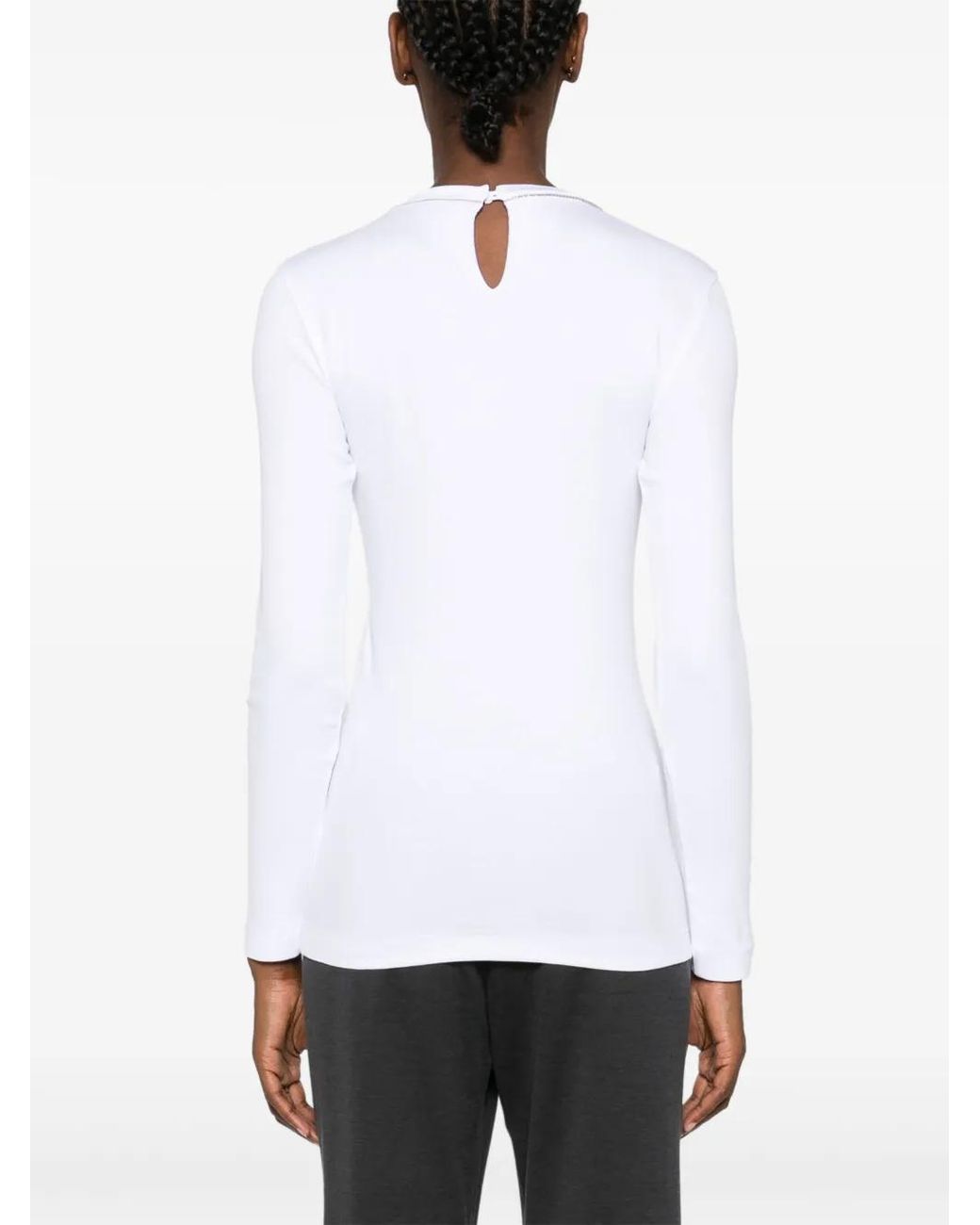 Brunello Cucinelli White Cotton Long Sleeves T-Shirt