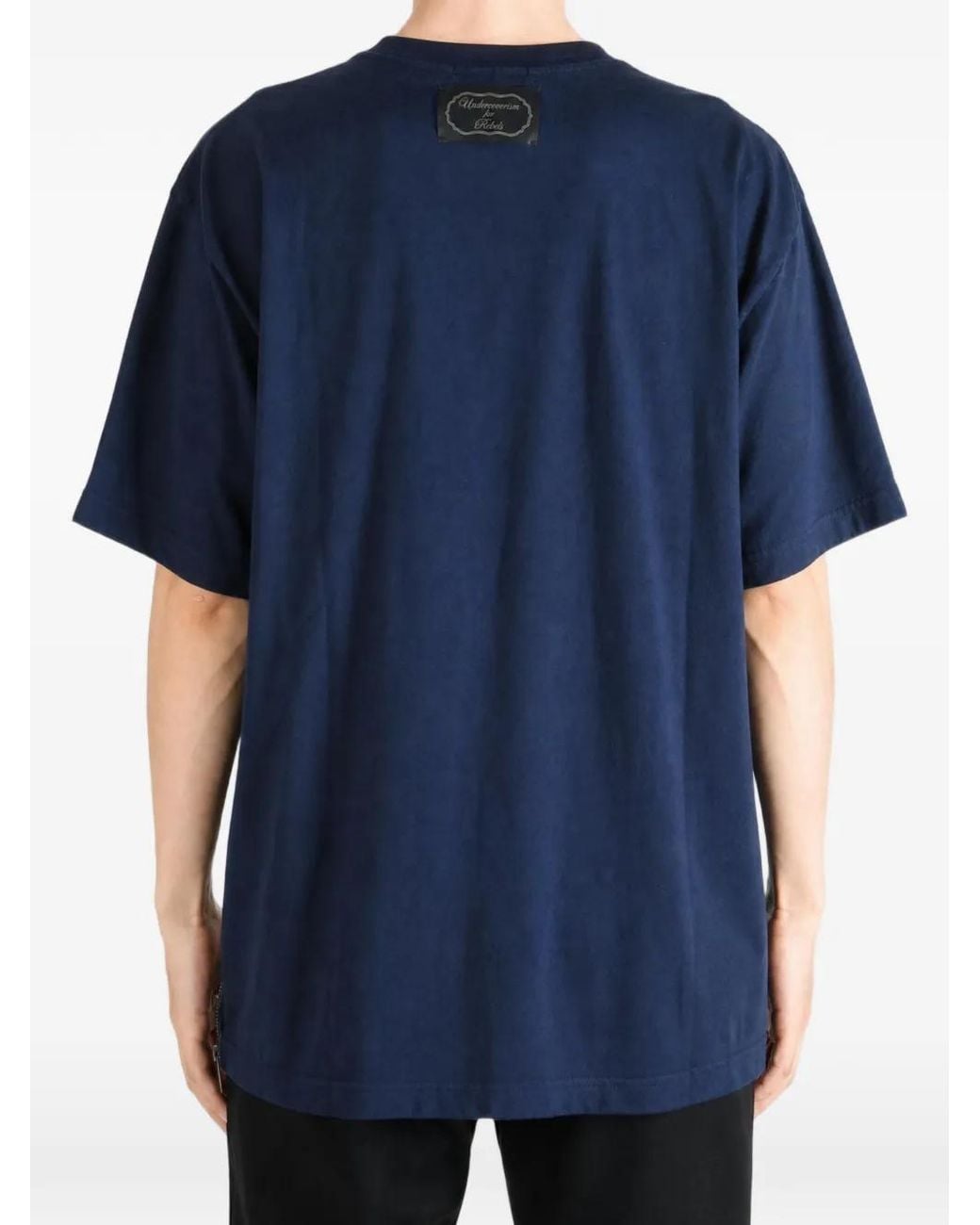 Undercover Blue Slogan-Print Zip-Detail T-Shirt for men