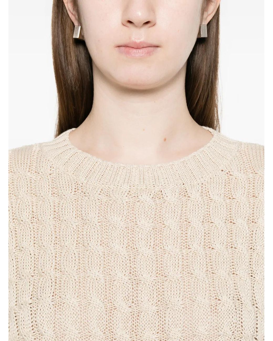 Max Mara White Pullover mit Zopfmuster