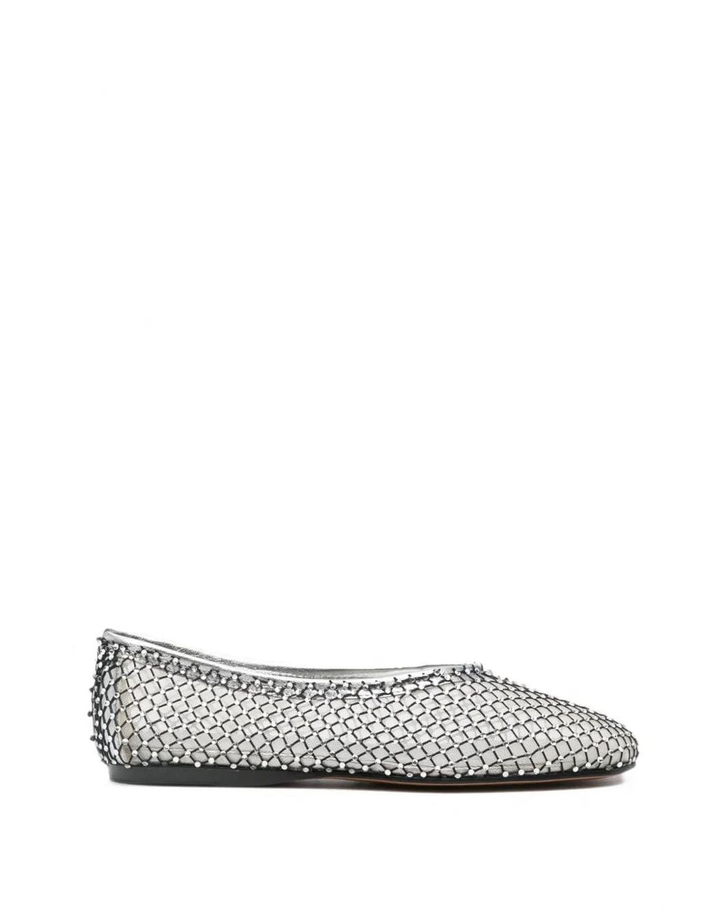 Forte_forte White Strass Mesh Ballet Flats