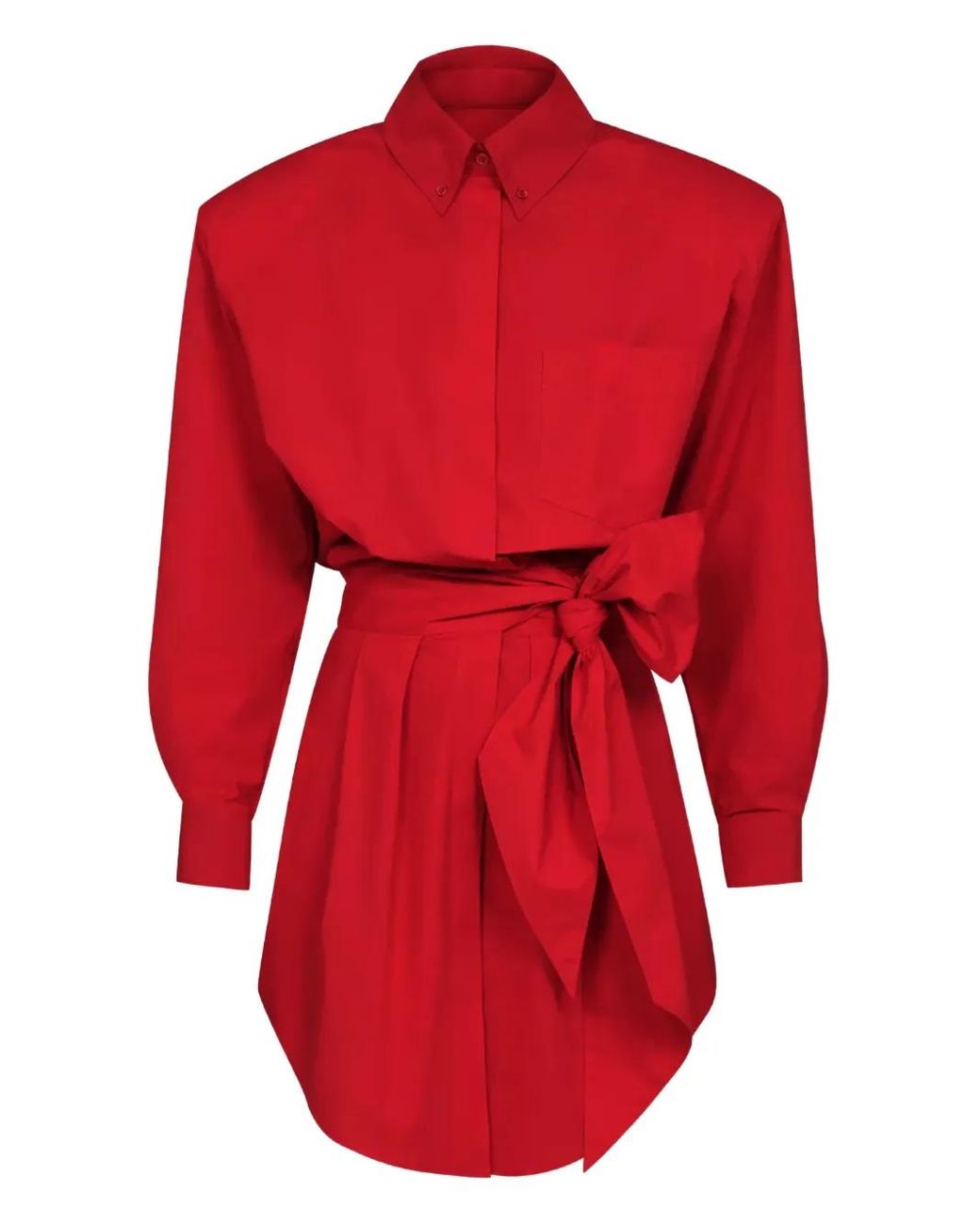 Alexandre Vauthier Red Tie-Waist Button-Shirt Mini Dress