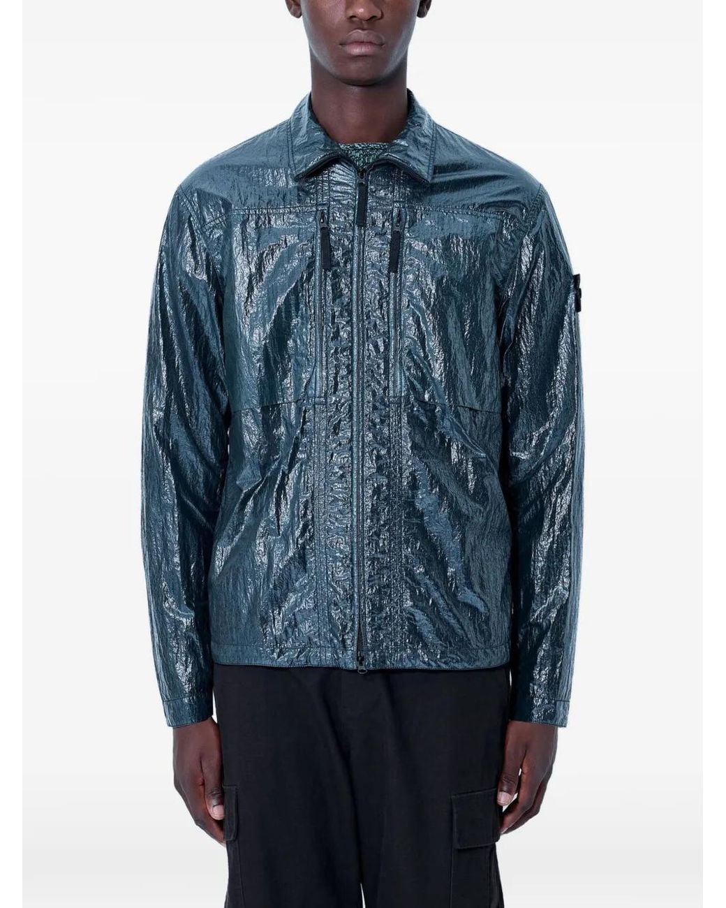 Stone Island Blue 1200031 Nylon Lucido Comfort-Fit Zip-Up Overshirt With Chest Pockets for men