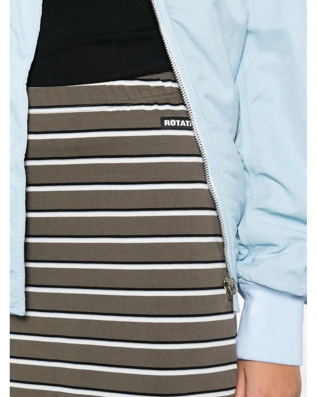 ROTATE BIRGER CHRISTENSEN Gray Striped Logo-Patch Midi Fitted Skirt