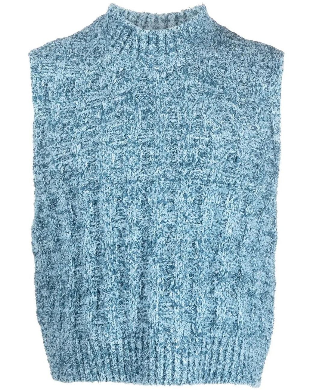 Maison Margiela Blue Bouclé Knitted Vest