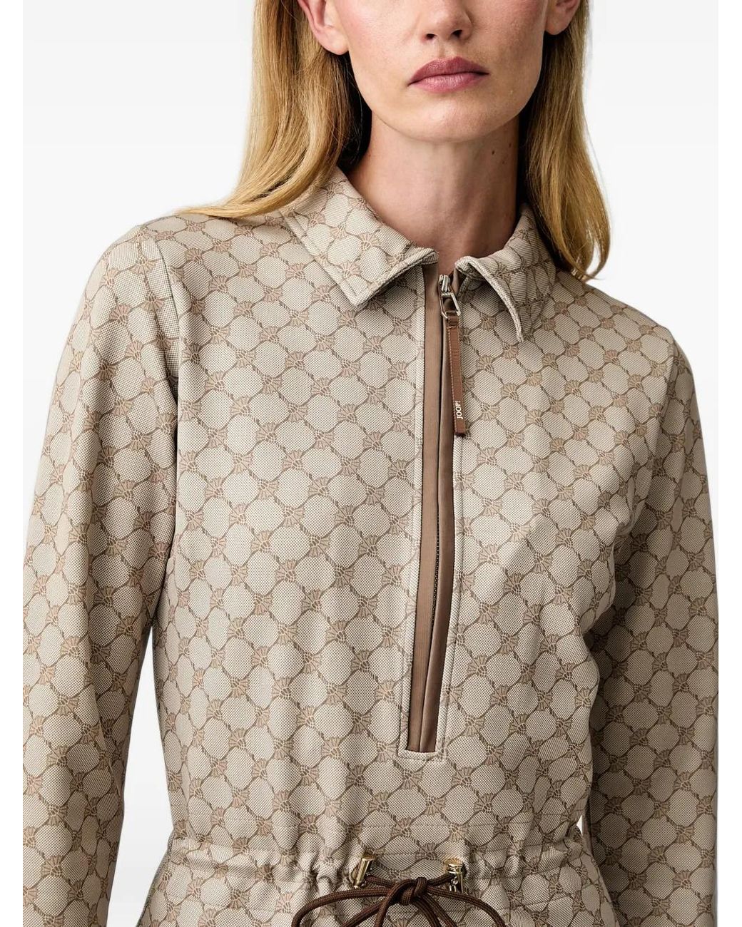 Joop! Natural Monogram-Print Drawstring-Waist Mini Dress