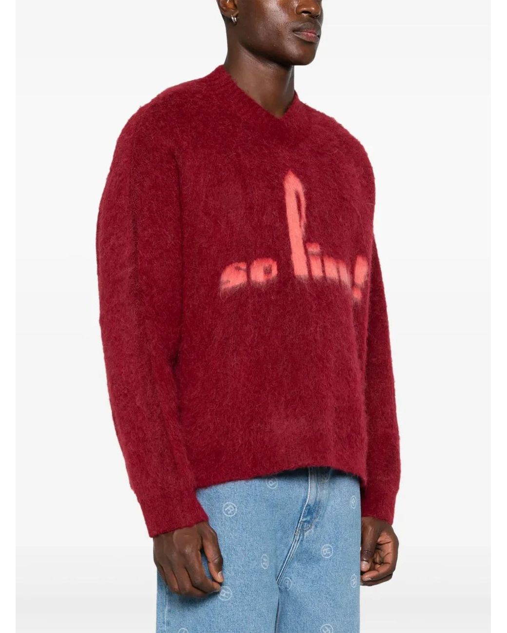 Martine Rose Red Brushed V-Neck Sweater