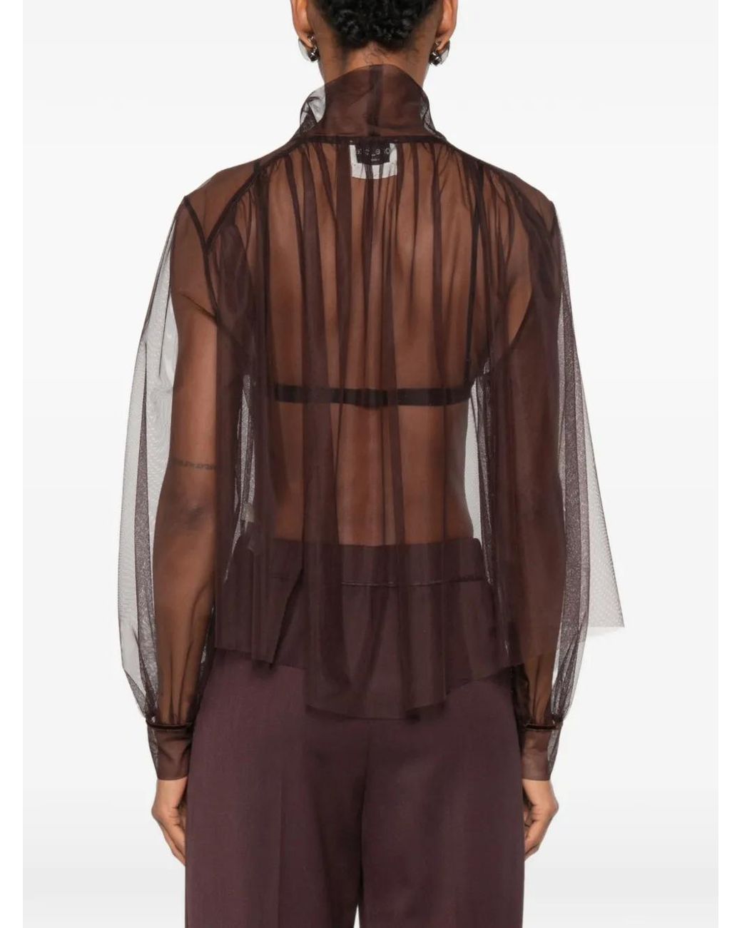 Forte_forte Brown Sheer Tie-Neck Shirt