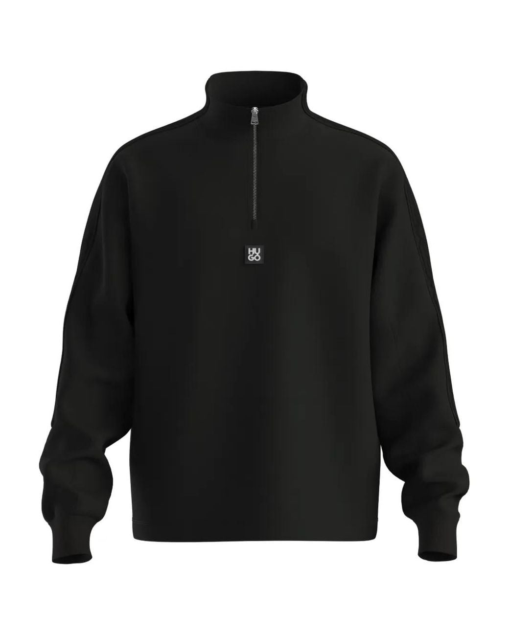 HUGO Black Half-Zip Panelled Sweater for men