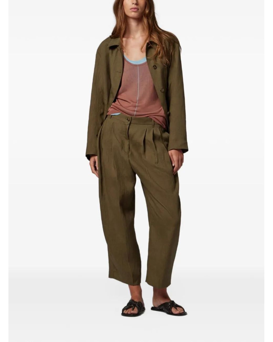 Paul Smith Green Pleated Linen Trousers
