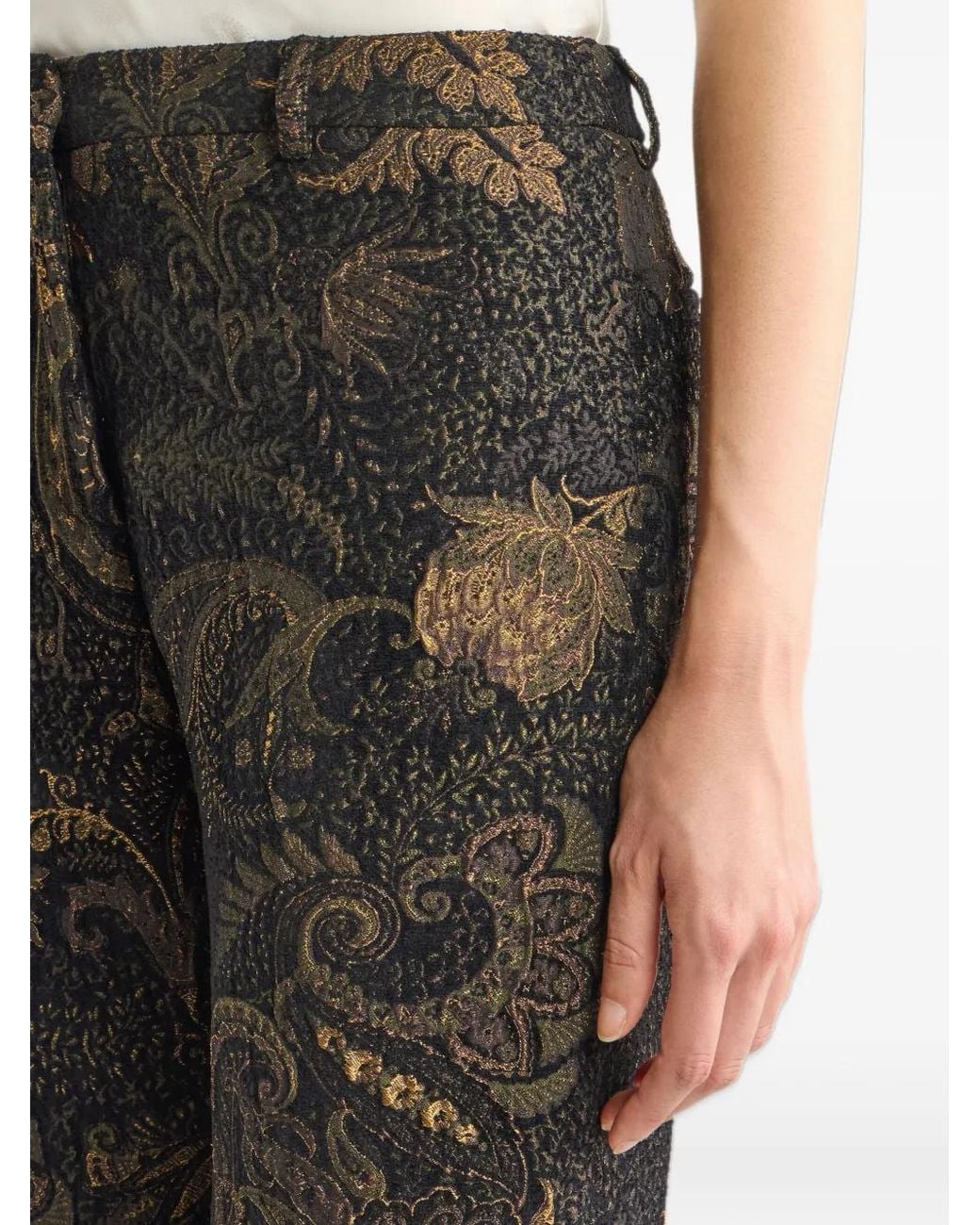 Etro Gray Fit-And-Flare Chenille-Jacquard Trousers With Floral Paisley-Motif