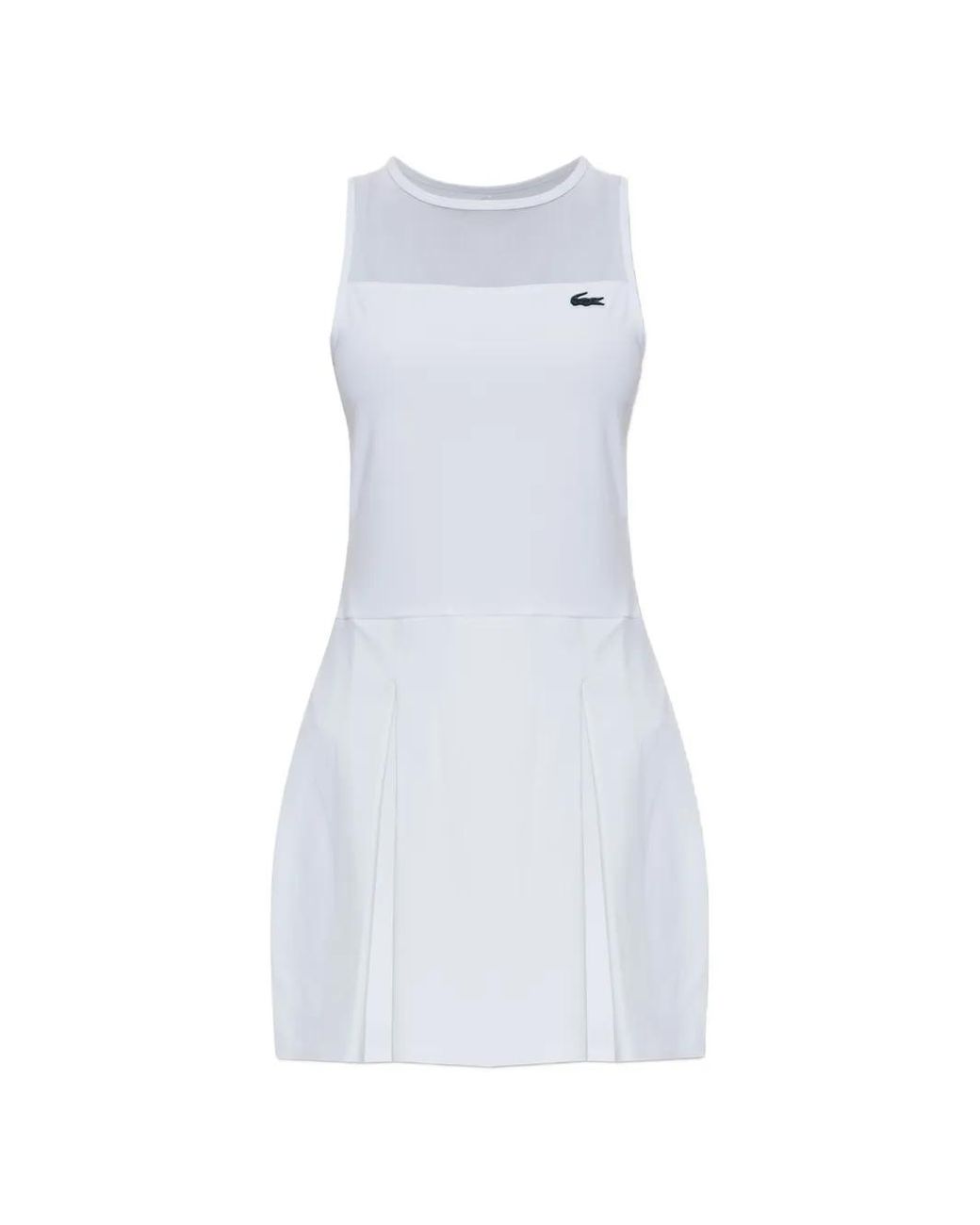 Lacoste White Pleated Mesh-Panel Dress