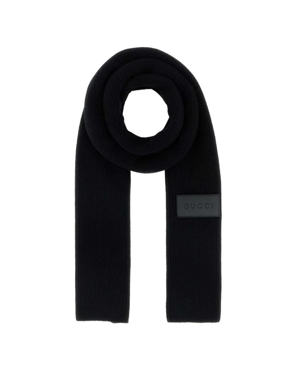 Gucci Black Logo-Patch Ribbed-Knit Scarf for men
