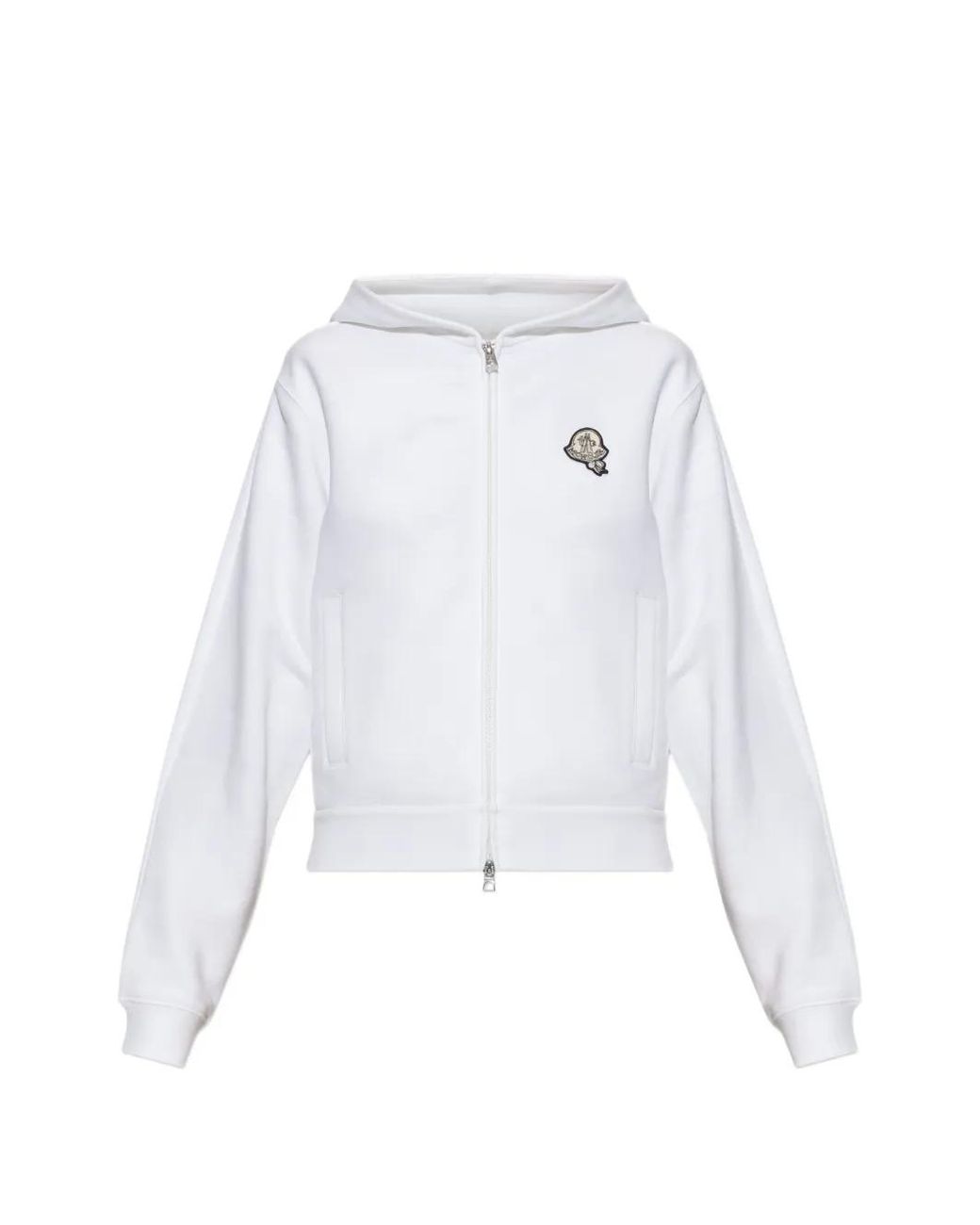 Moncler White Logo-Patch Zip-Up Hoodie