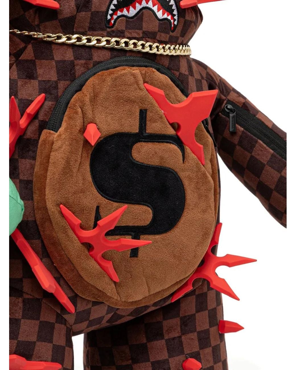 Sprayground Red Checked-Pattern Bear-Shape Backpack