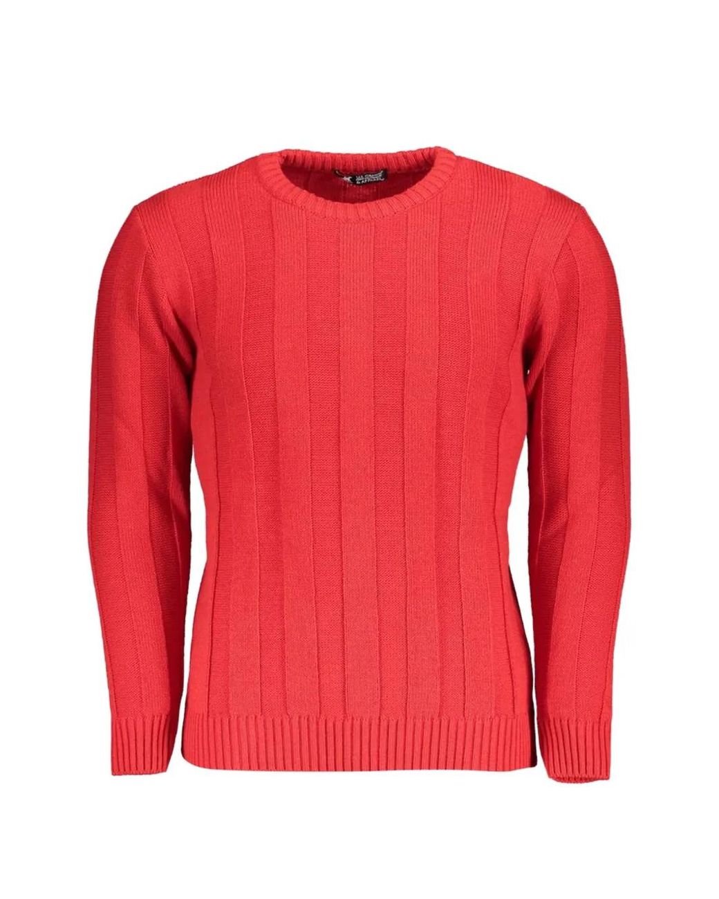 U.S. Grand Red Ribbed-Knit Crew-Neck Jumper for men
