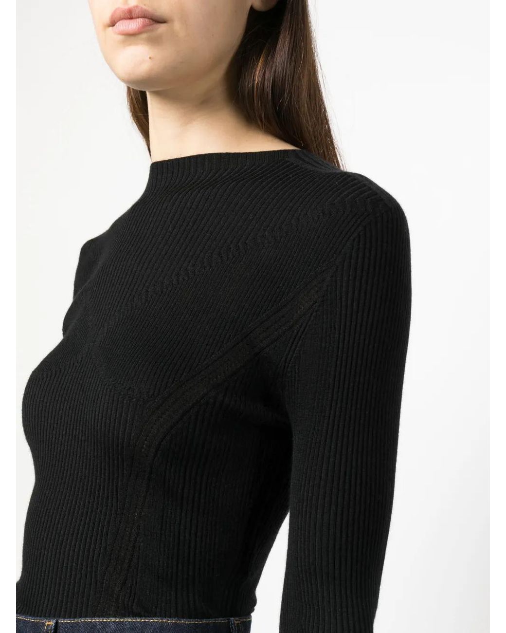 Lanvin Black Long-Sleeve Ribbed-Knit Top