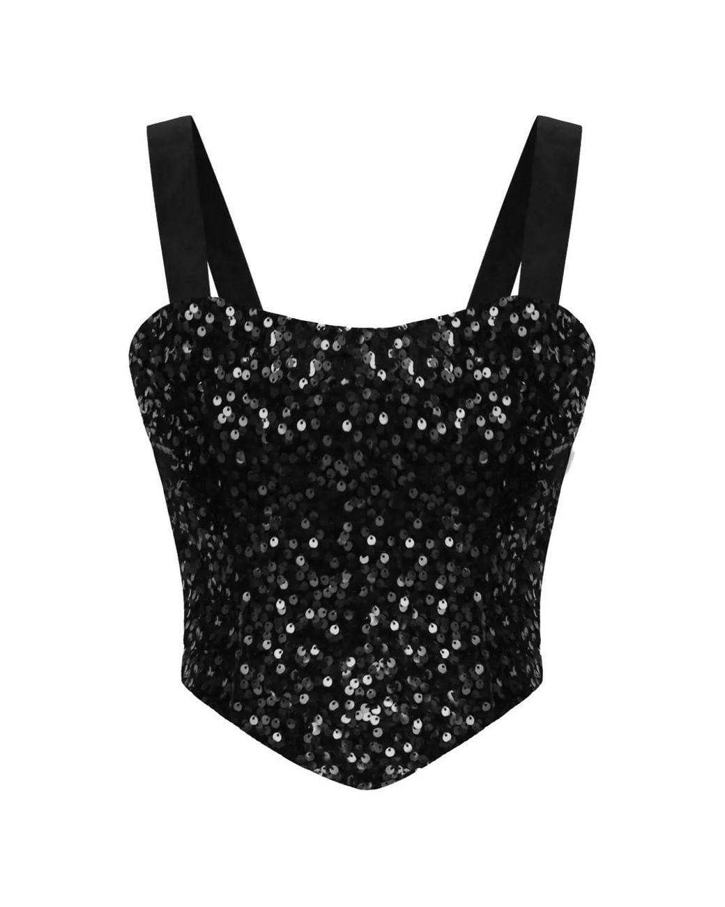 POST MERIDIEM Black Sequin-Embellished Corset Top