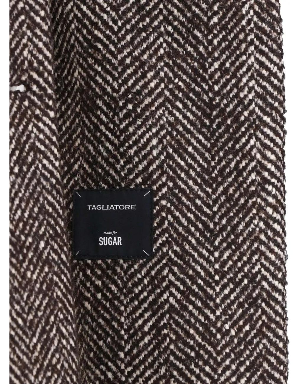Tagliatore Brown Herringbone Double-Breasted Coat
