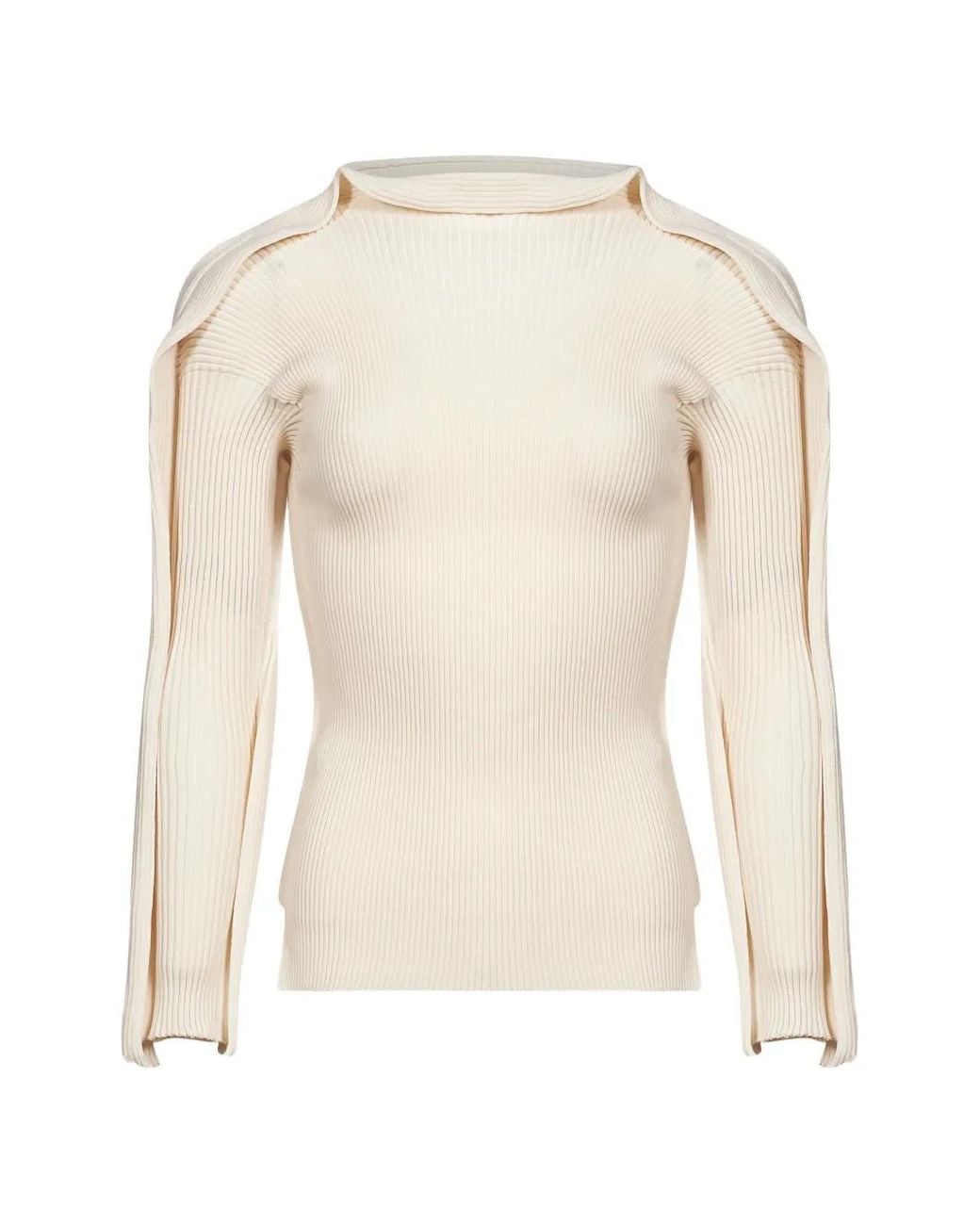 Issey Miyake Natural Ribbed-Knit Ruffled Top