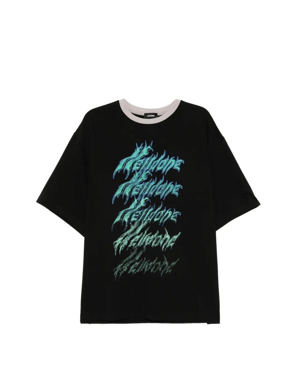 we11done Black T-Shirt Imprimé