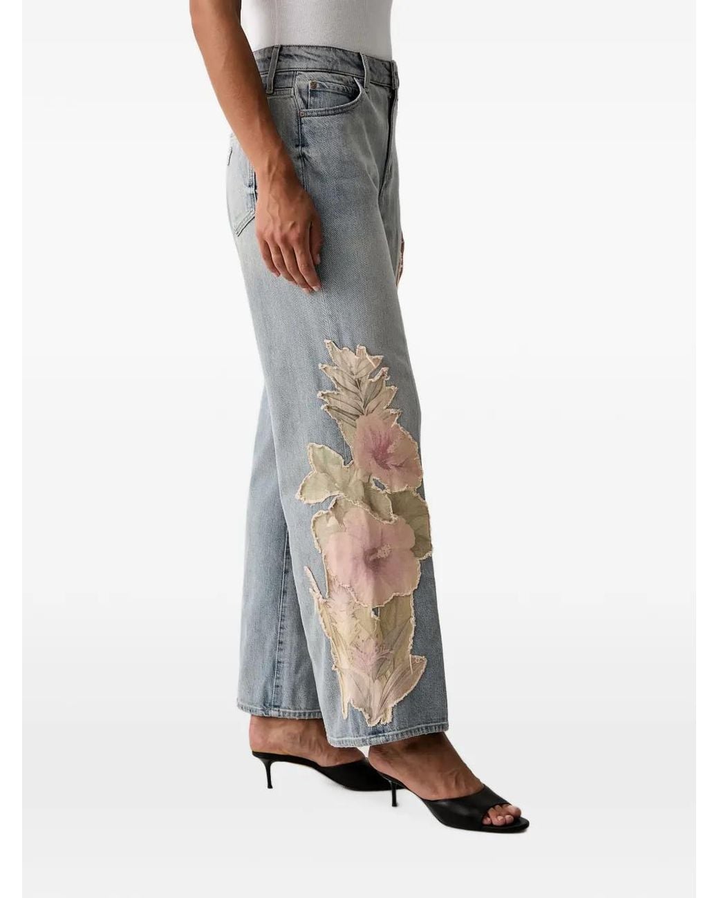 Guess Gray Floral-Motif Patchwork Jeans