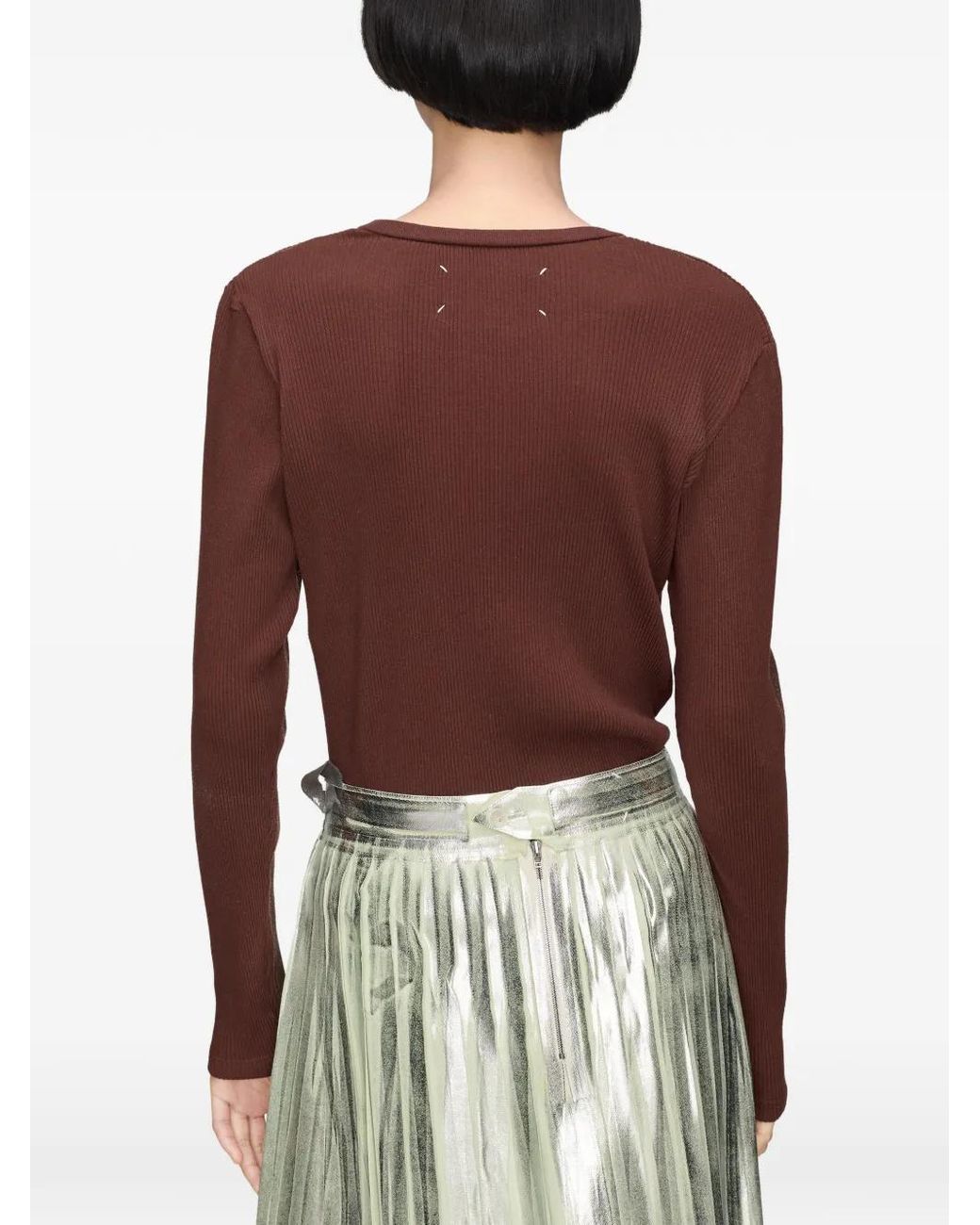 Maison Margiela Brown Foiled Ribbed T-Shirt