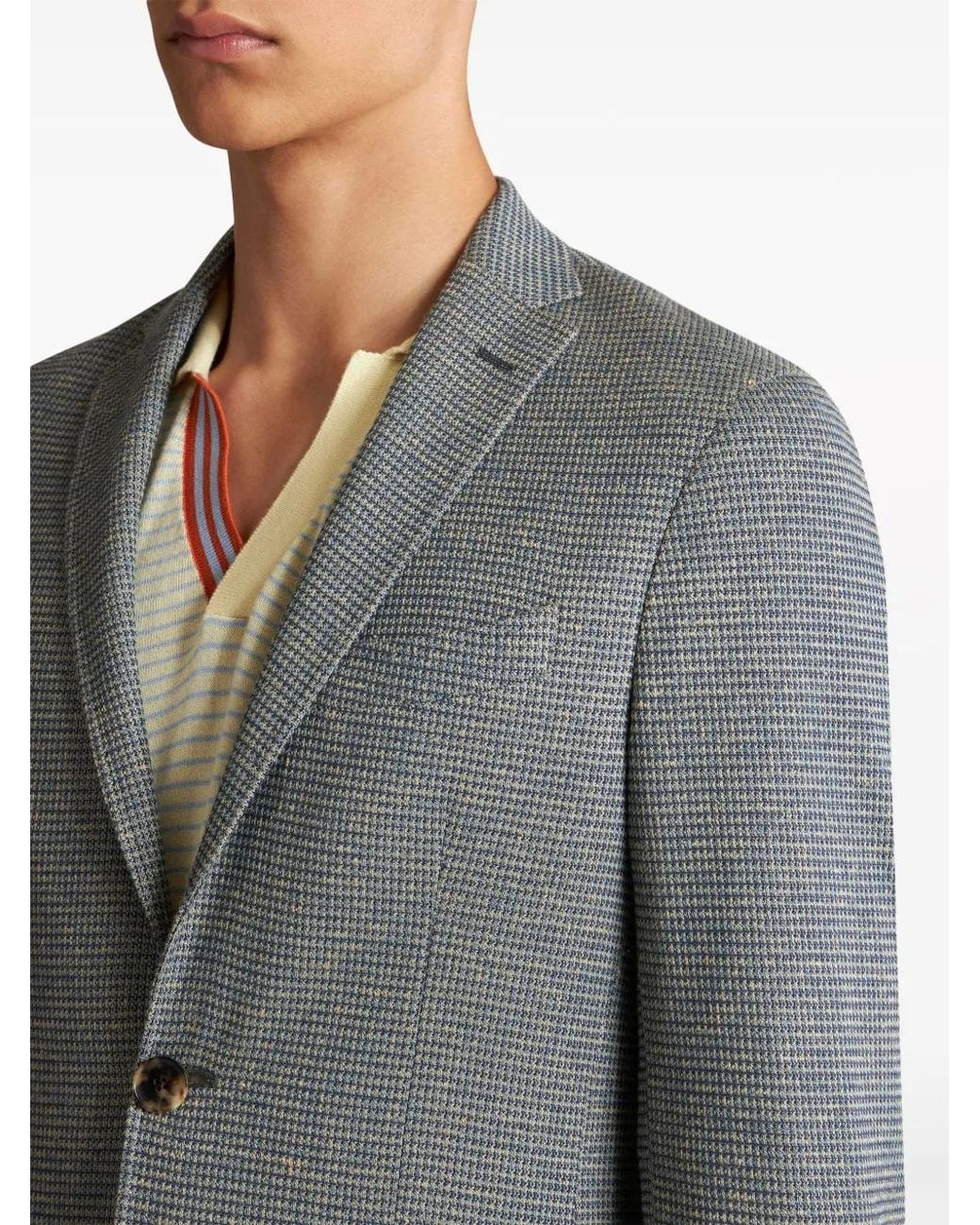 Etro Gray Fine-Checked Single-Breasted Blazer for men