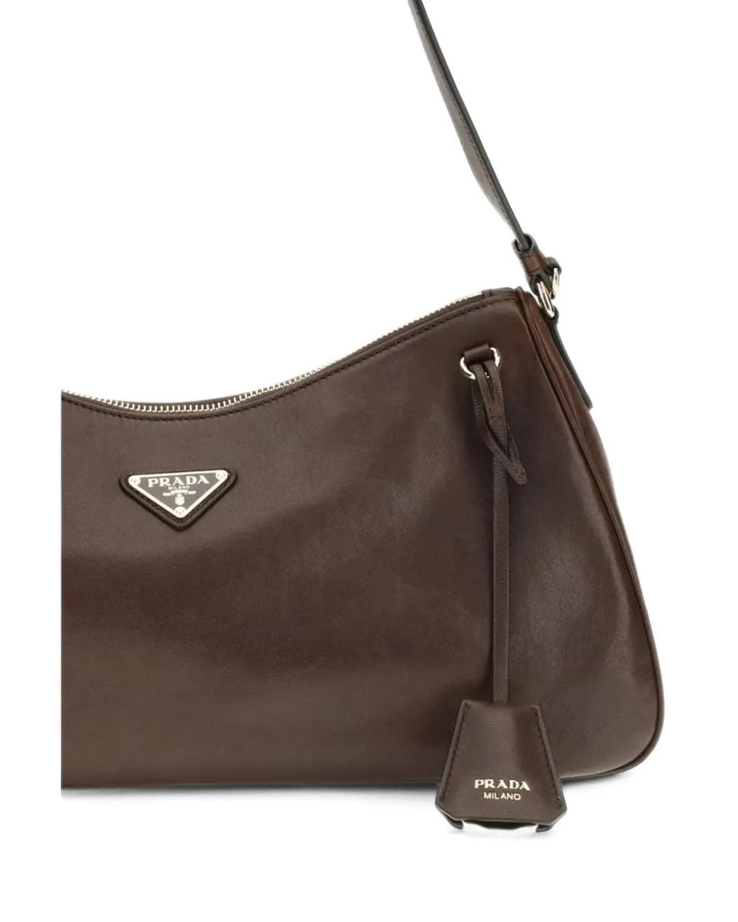 Prada Brown Large Aimée Leather Shoulder Bag