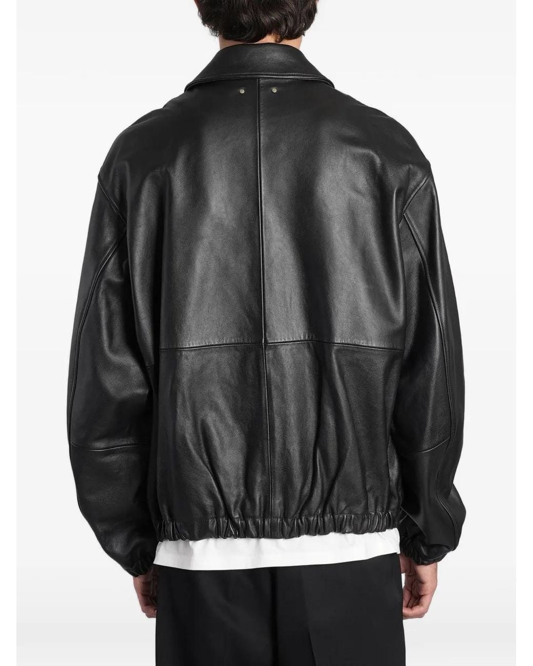 Ssstein Gray Collared Elasticated-Trim Leather Jacket for men