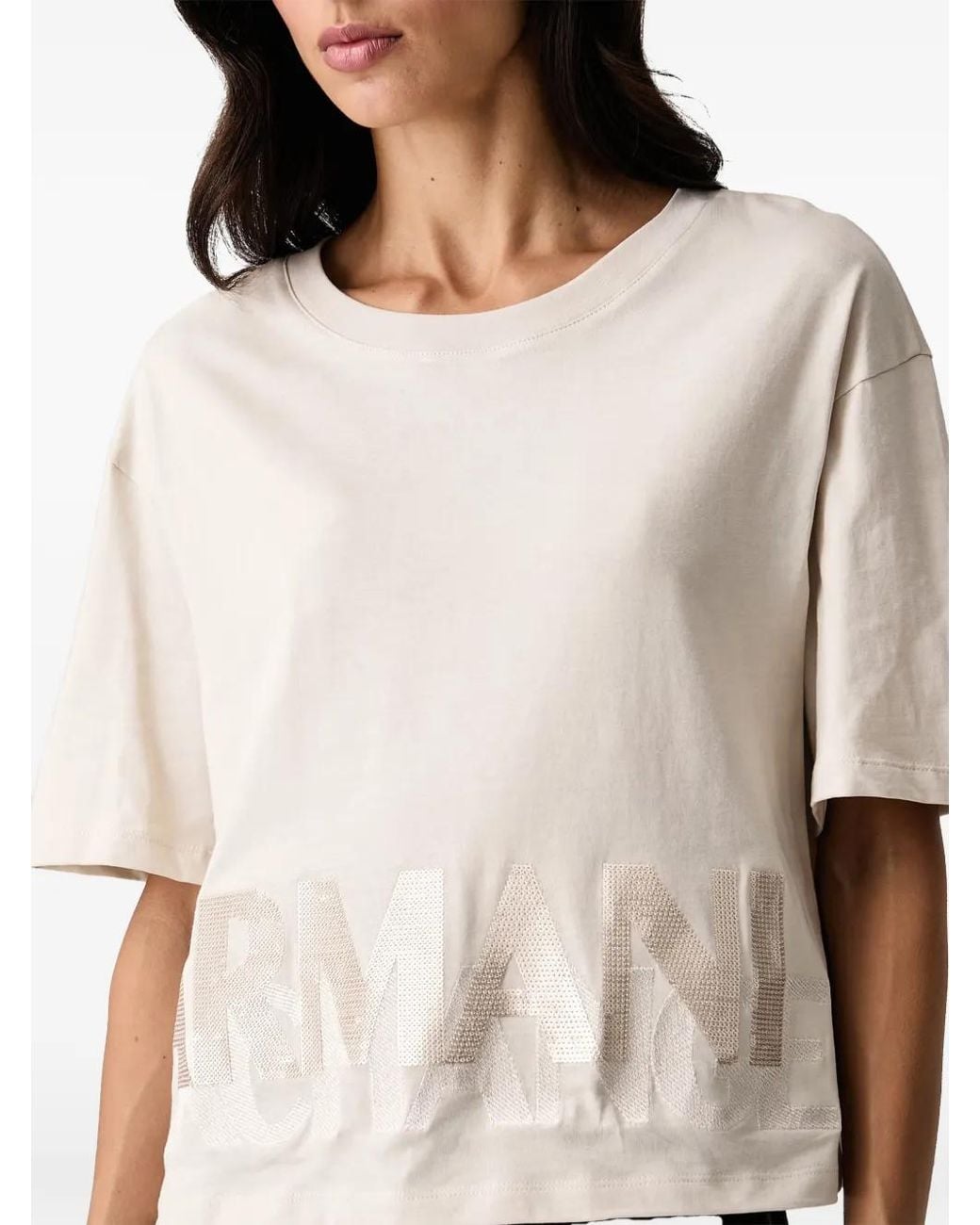 ARMANI EXCHANGE White Sequin-Embellished Logo T-Shirt