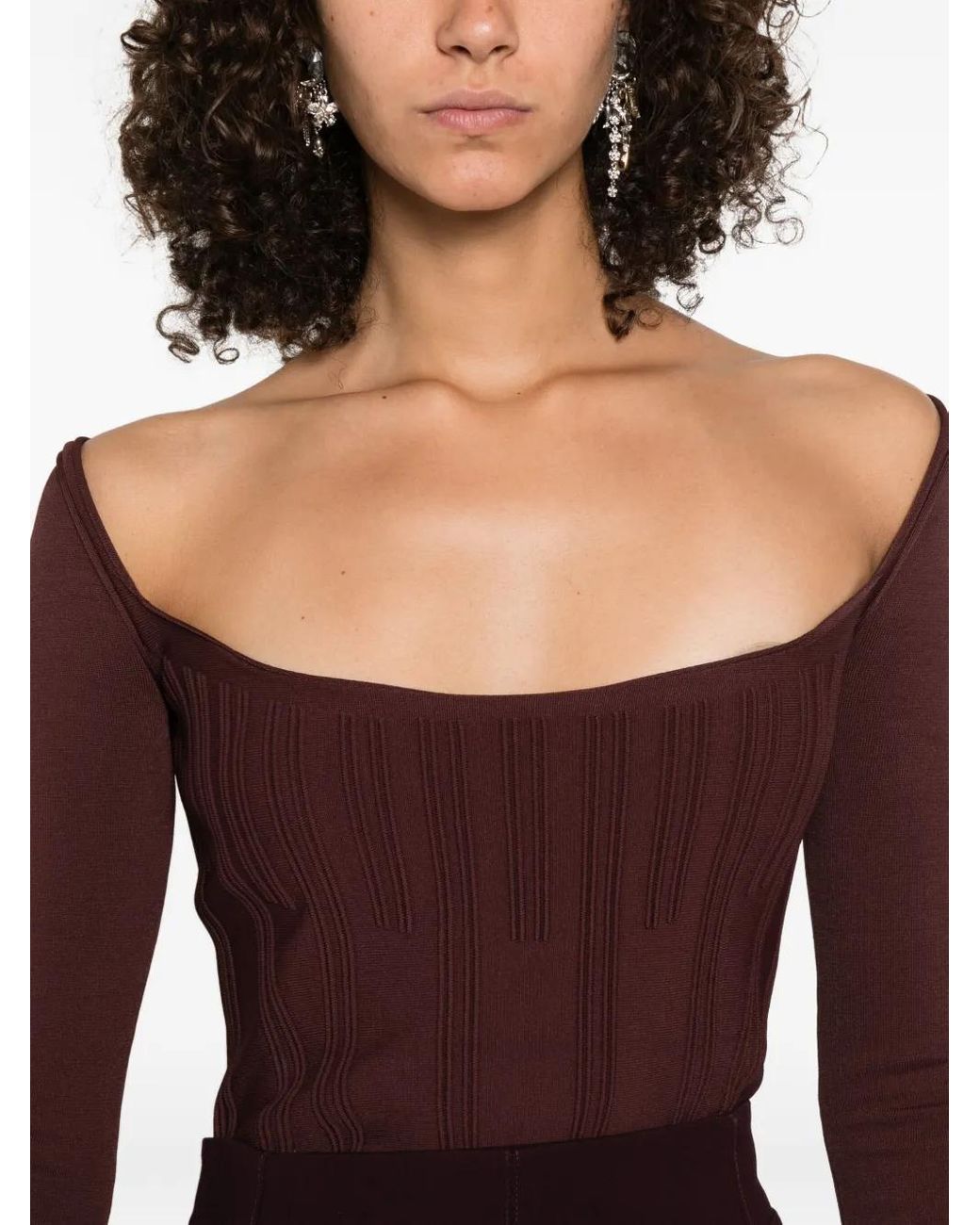 Mugler Purple Square-Neck Ribbed Top