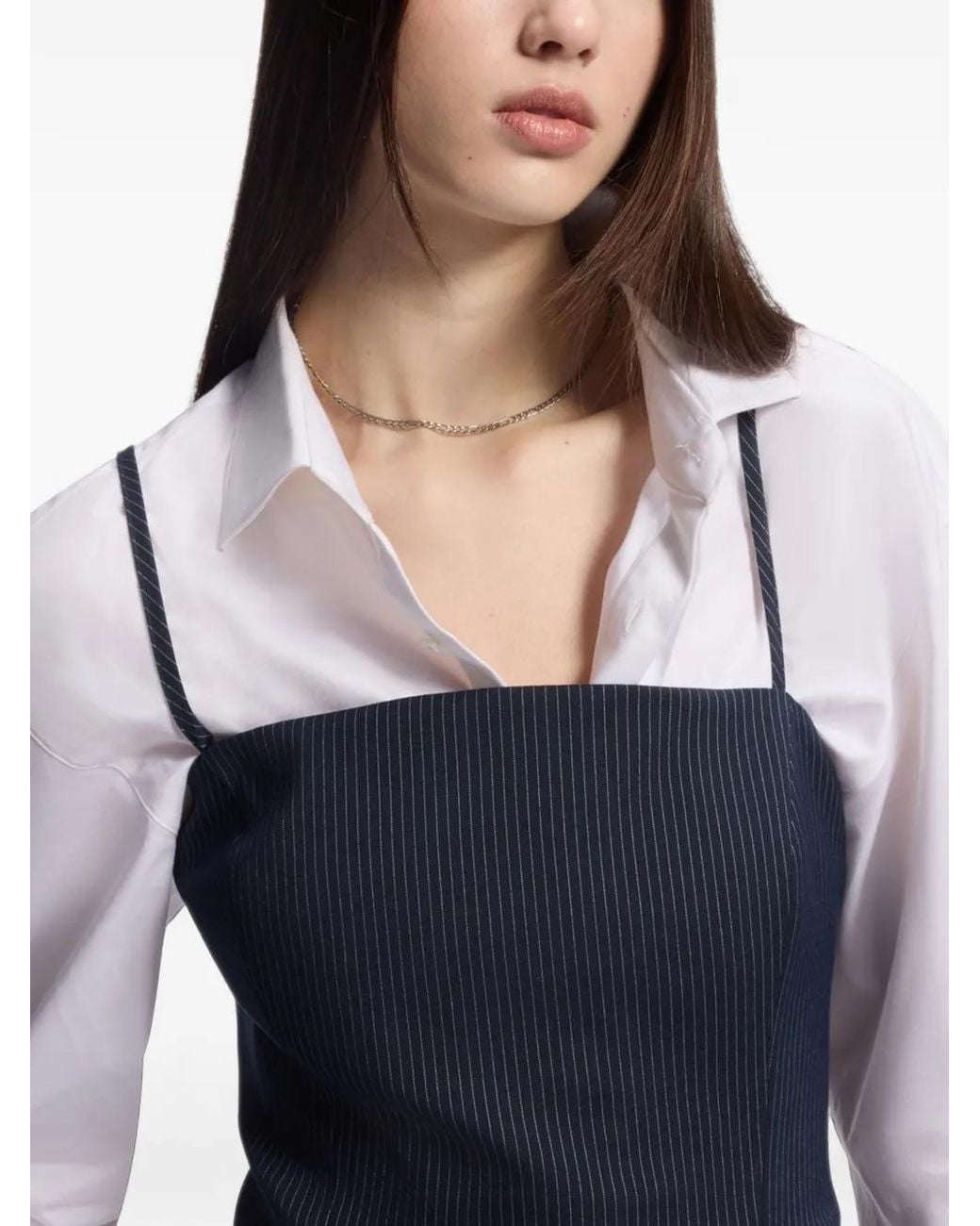 HUGO Blue Pinstripe Top With Peplum Hem