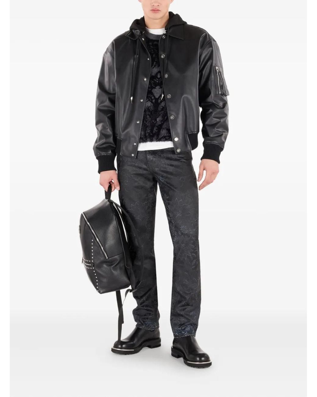 Roberto Cavalli Black Leather Bomber Jacket for men